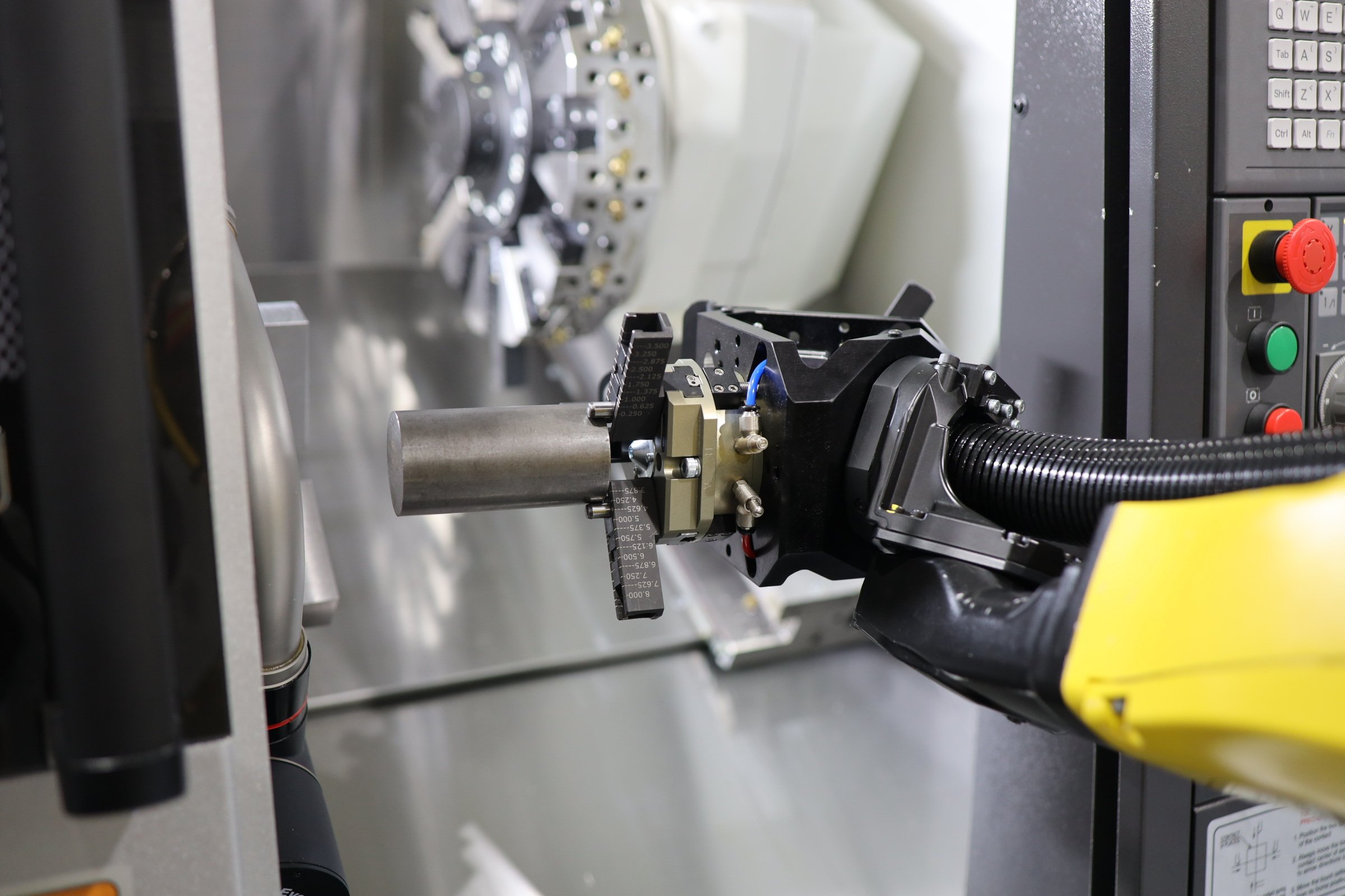 cobot loading part inside cnc lathe