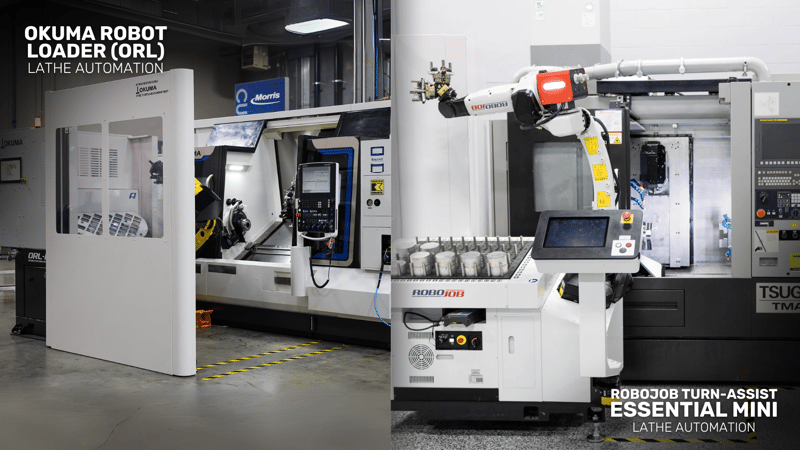 Okuma Robot Loader (ORL) and RoboJob Turn-Assist Essential Mini Lathe Automation